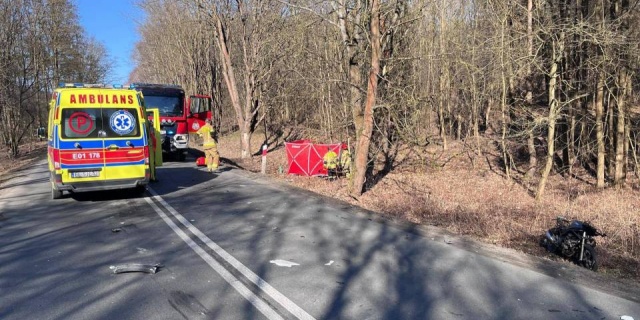 Śmiertelny wypadek w gminie Burzenin. Zginął motocyklista, droga wojewódzka zablokowana [Foto]