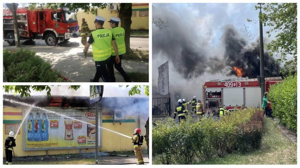 Ogromny pożar marketu w centrum Bełchatowa! Kilkanaście zastępów straży walczyło z płomieniami [Foto]