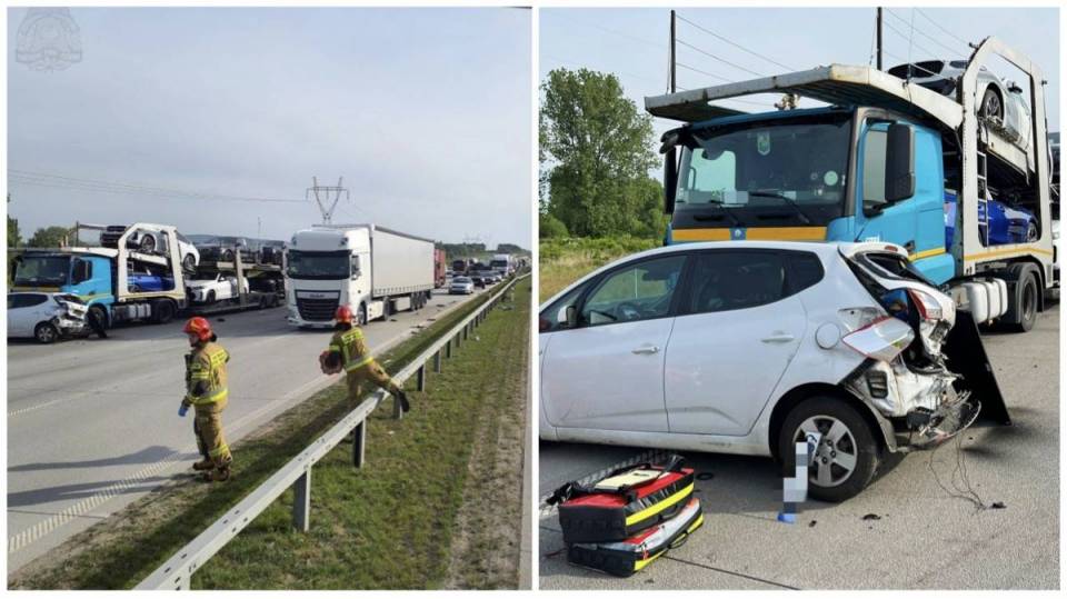 Wypadek na A1. Dwie osobówki i laweta zderzyły się na wysokości Białej Góry. Na autostradzie utrudnienia [Foto]