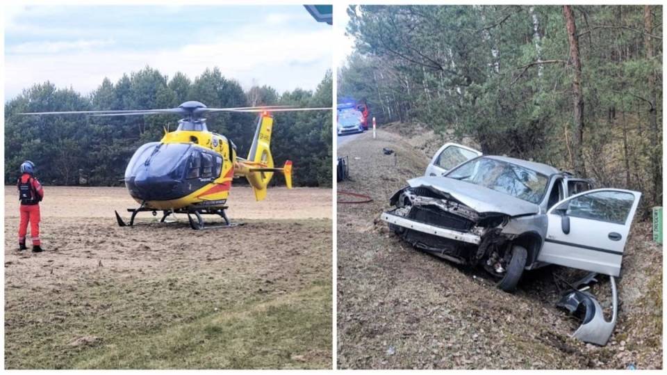 Wypadek w gminie Widawa: Zakleszczony w Oplu kierowca i interwencja śmigłowca LPRu [Foto]