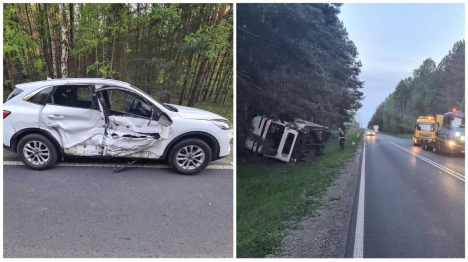 Ciężarówka w rowie, roztrzaskany osobowy ford. Niebezpiecznie w Gałkowicach Starych [Foto]