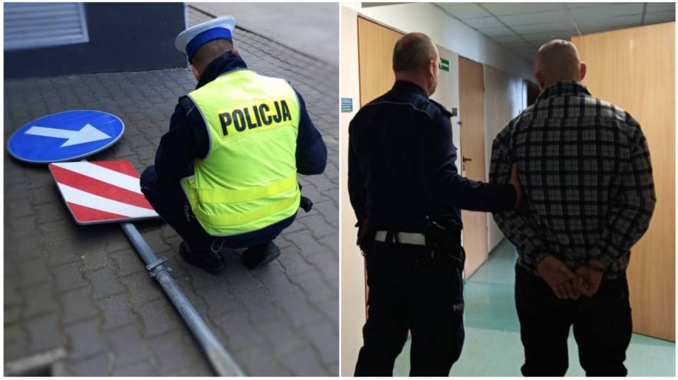 Wyjechał na "czołówkę" z radiowozem, a w bagażniku wiózł znaki drogowe. Policjantom tłumaczył, że urwał mu się film...